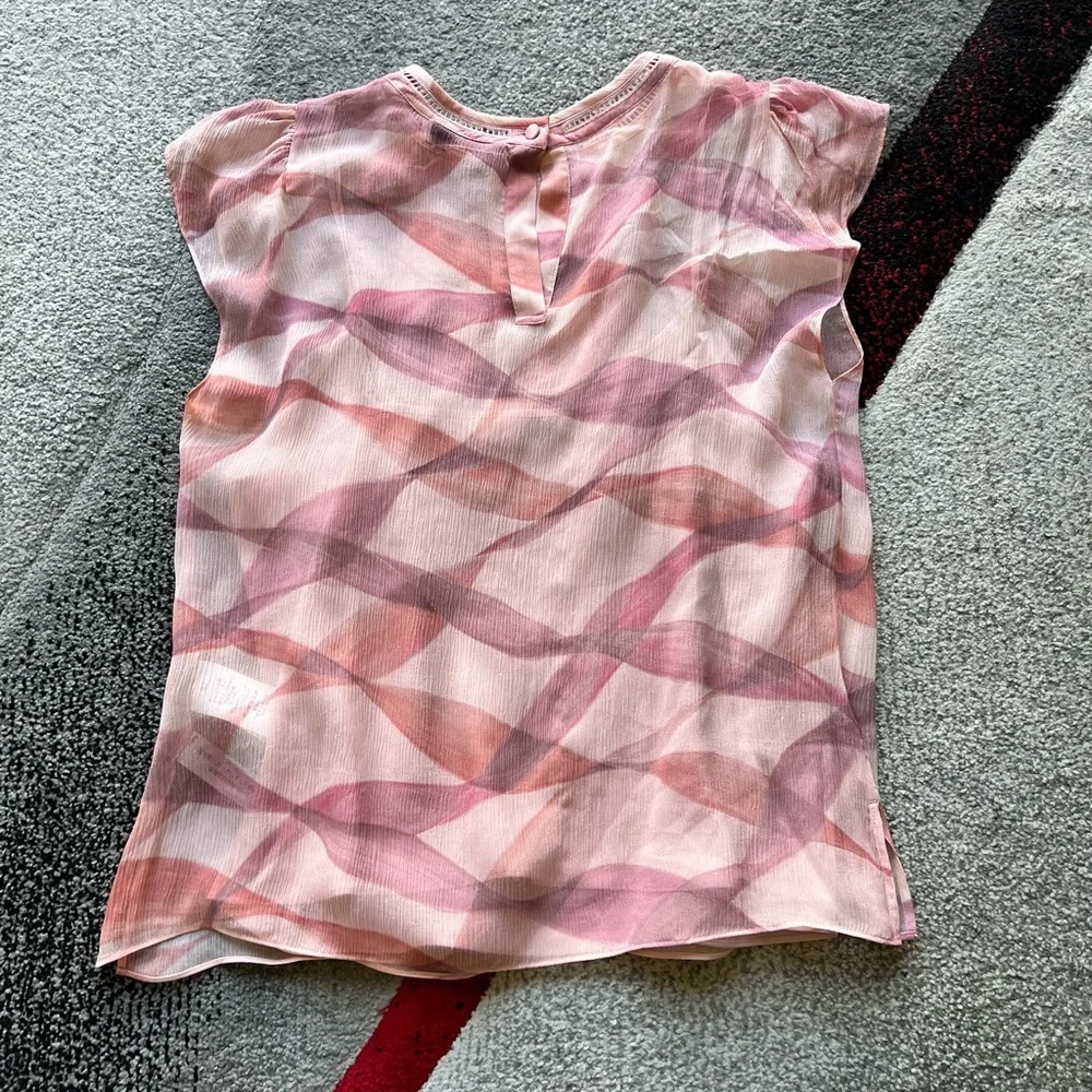 Coach Pink Abstract Print Sheer Ruffled Top - Picture 3 of 3